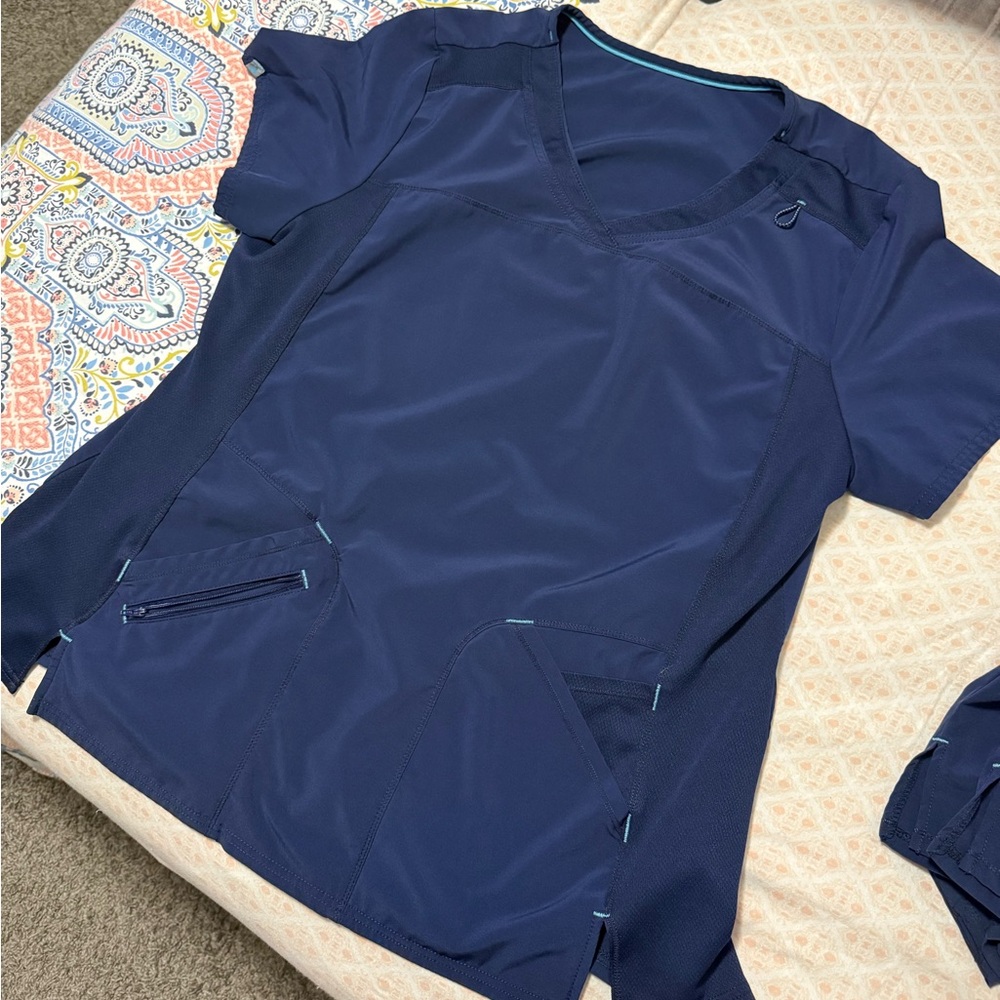 Navy Blue V-Neck Women's Short Sleeve Scrub Top and Bottom